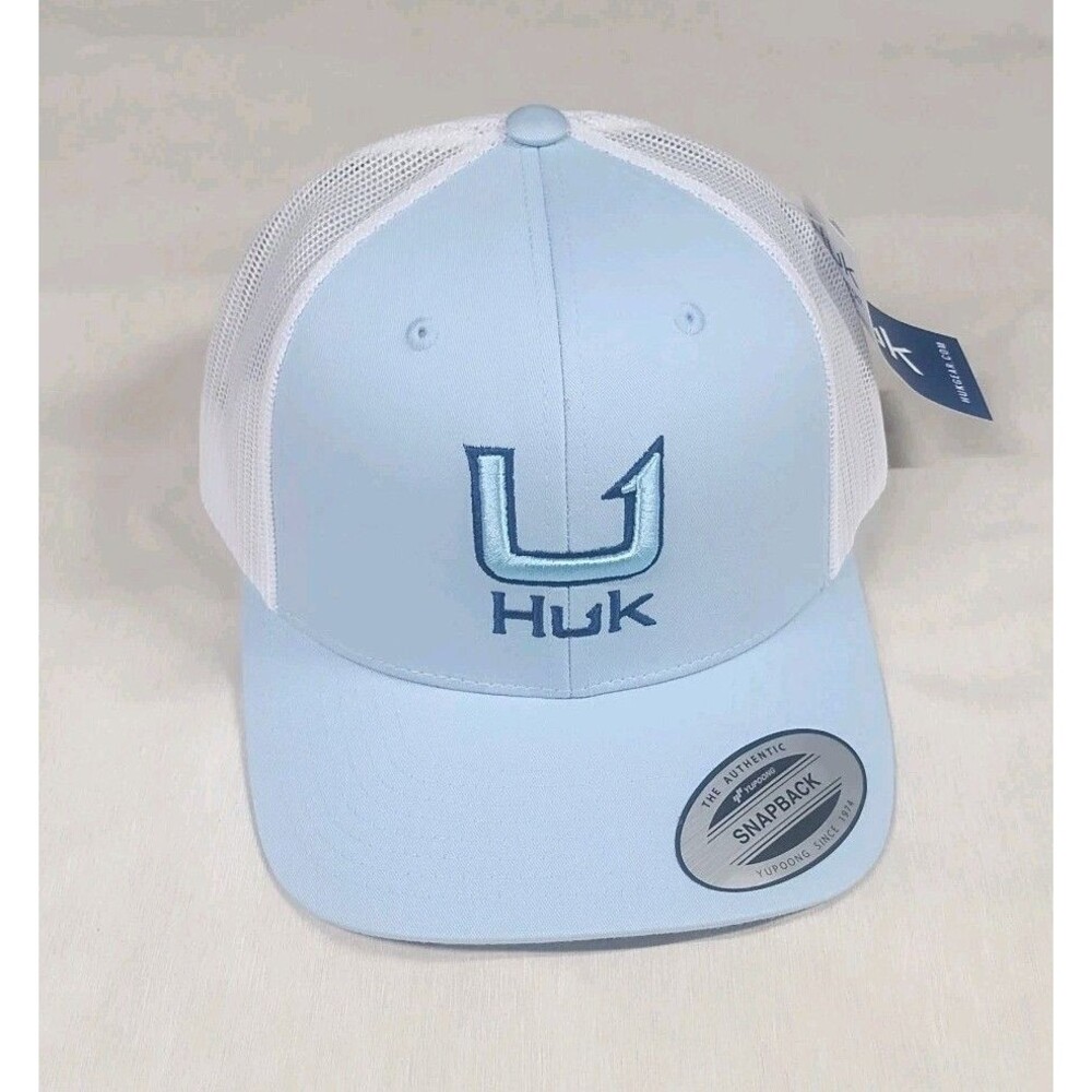 Huk Fishing Mens Pale Blue Hook Logo Adjustable Snapback Cap Hat NEW